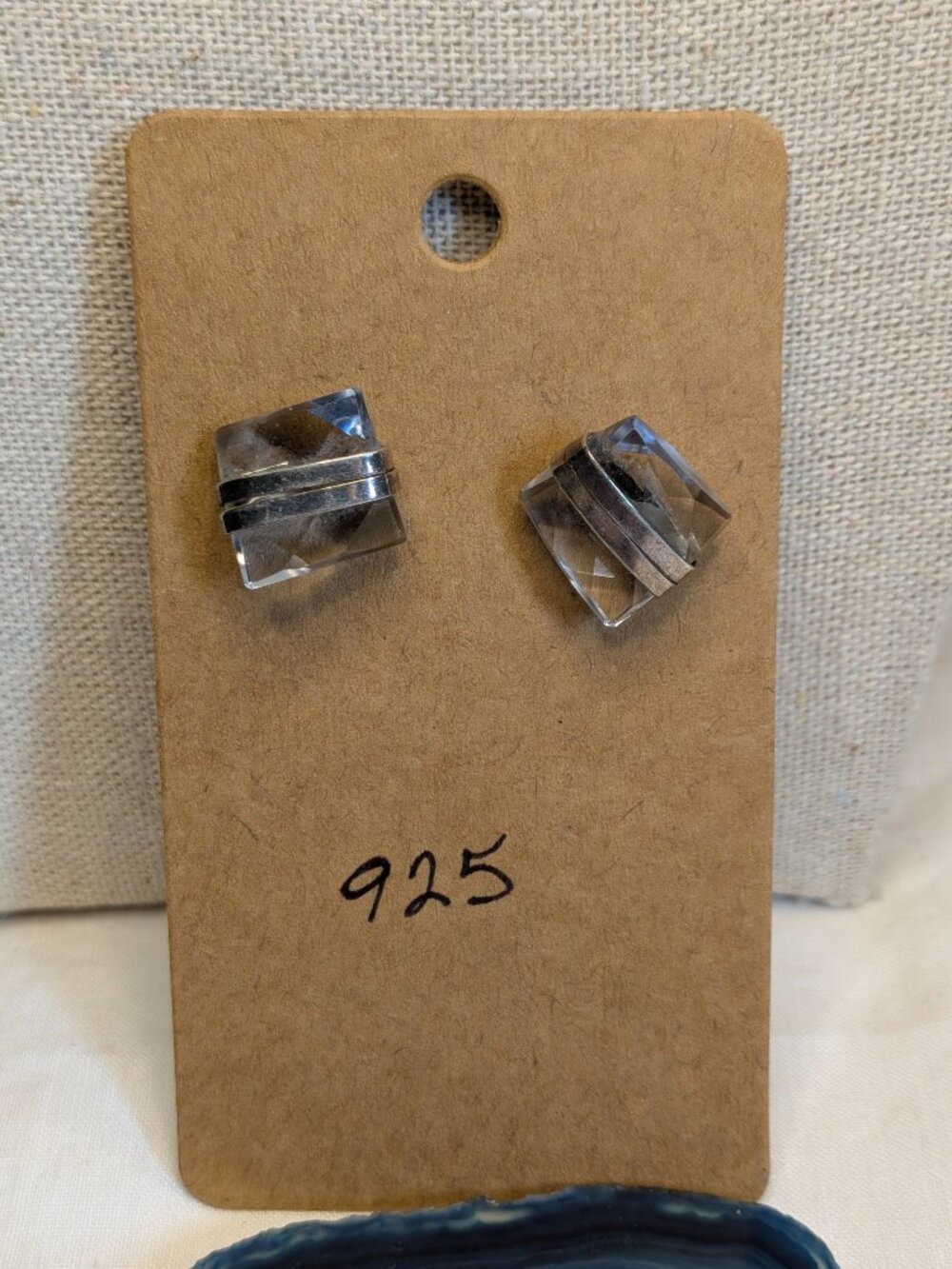 Faceted Pale Blue Glass Sterling Earrings